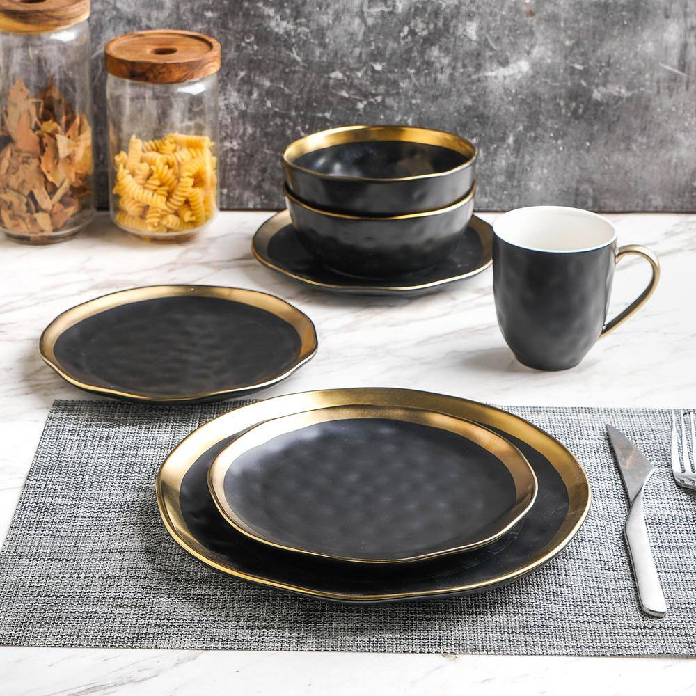 STONE LAIN Stone Lain Florian 32-Piece Dinnerware Set Porcelain Service For 8 Black BLB0455-B020002