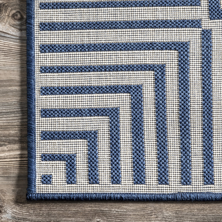 Arba Machine Woven / Power Loomed Navy Blue Indoor/Outdoor Patio Rug