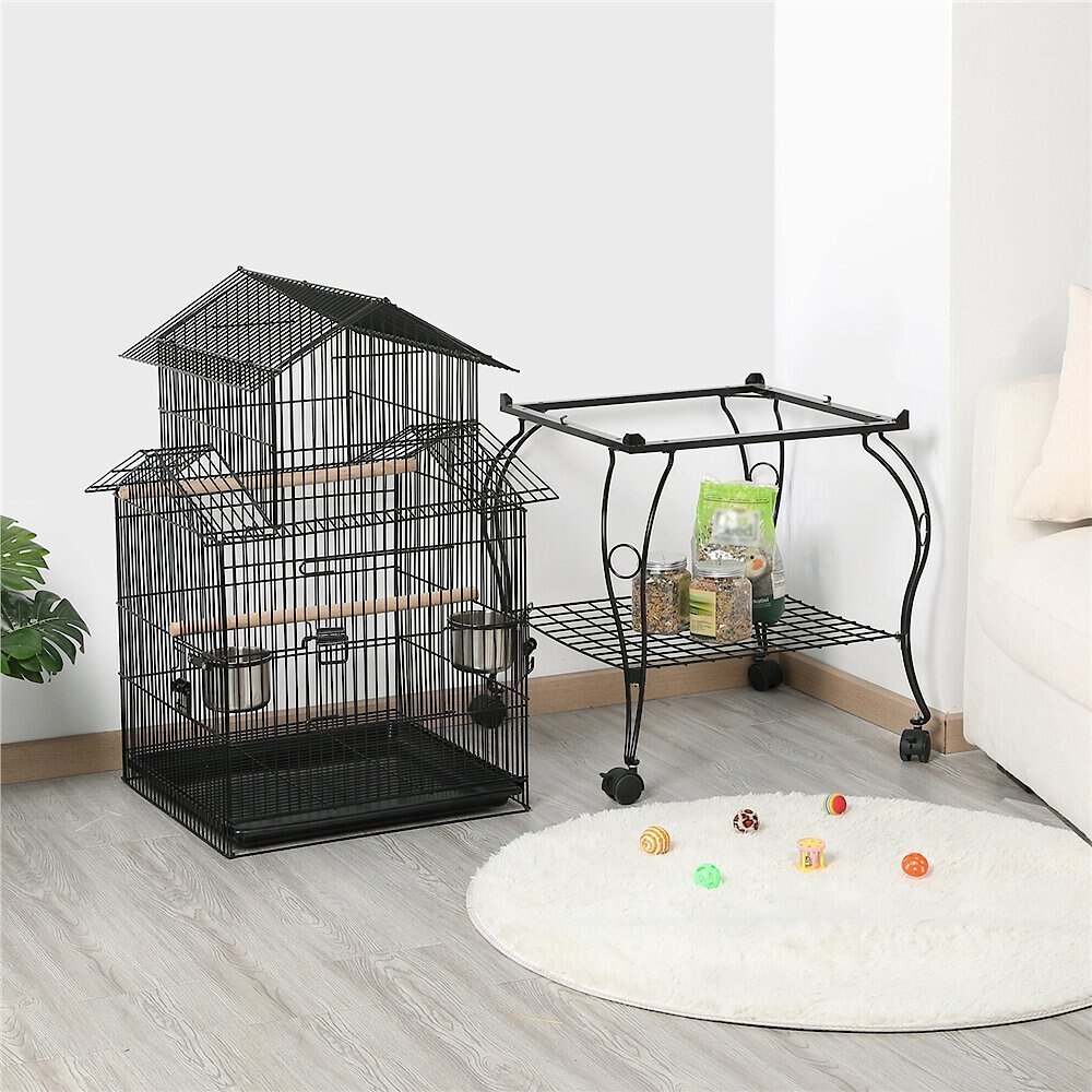 Yaheetech 55-in Triple Roof Rolling Bird Cage， Black