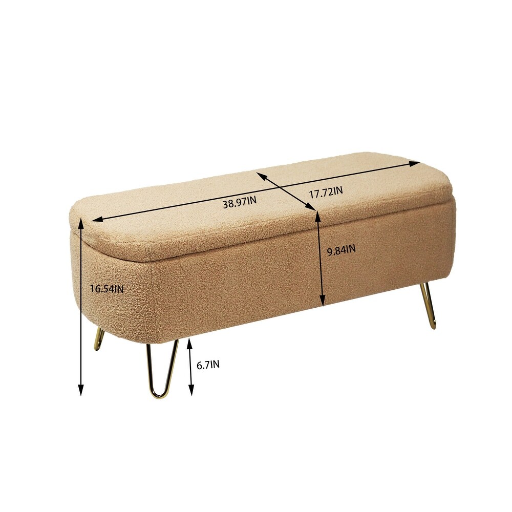 Contemporary Fabric Upholstered Storage Ottoman Bench with Metal Legs