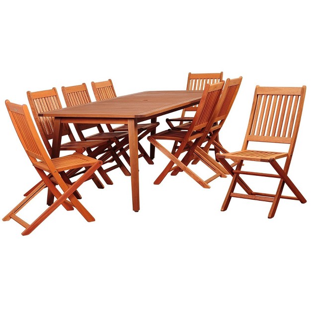 Callahan 9pc Patio Eucalyptus Wood Dining Set International Home Miami