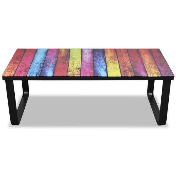 vidaXL Coffee Table with Rainbow Printing Glass Top