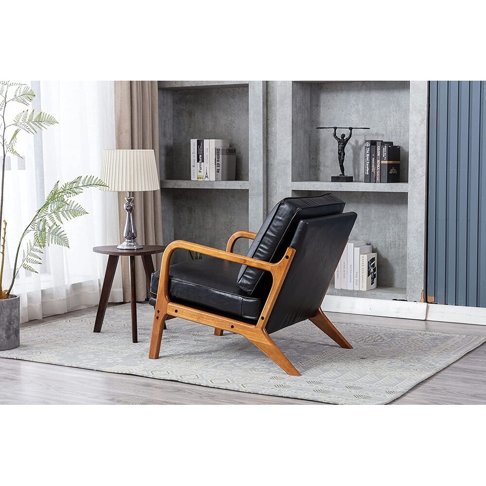 Mid Century Modern Accent Chair  Single Lounge Reading Armchair with Solid Wood Frame  Easy Assembly Arm Chairs for Living Room