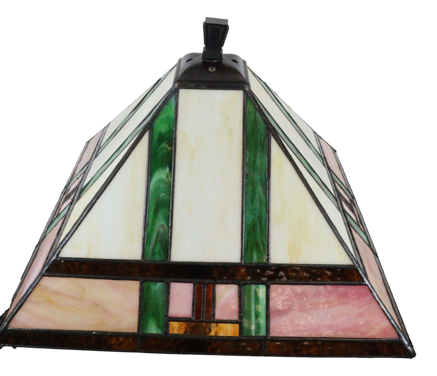 Frank Lloyd Wright Mission Style Geometry Pyramid Stained Glass Side Table Lamp