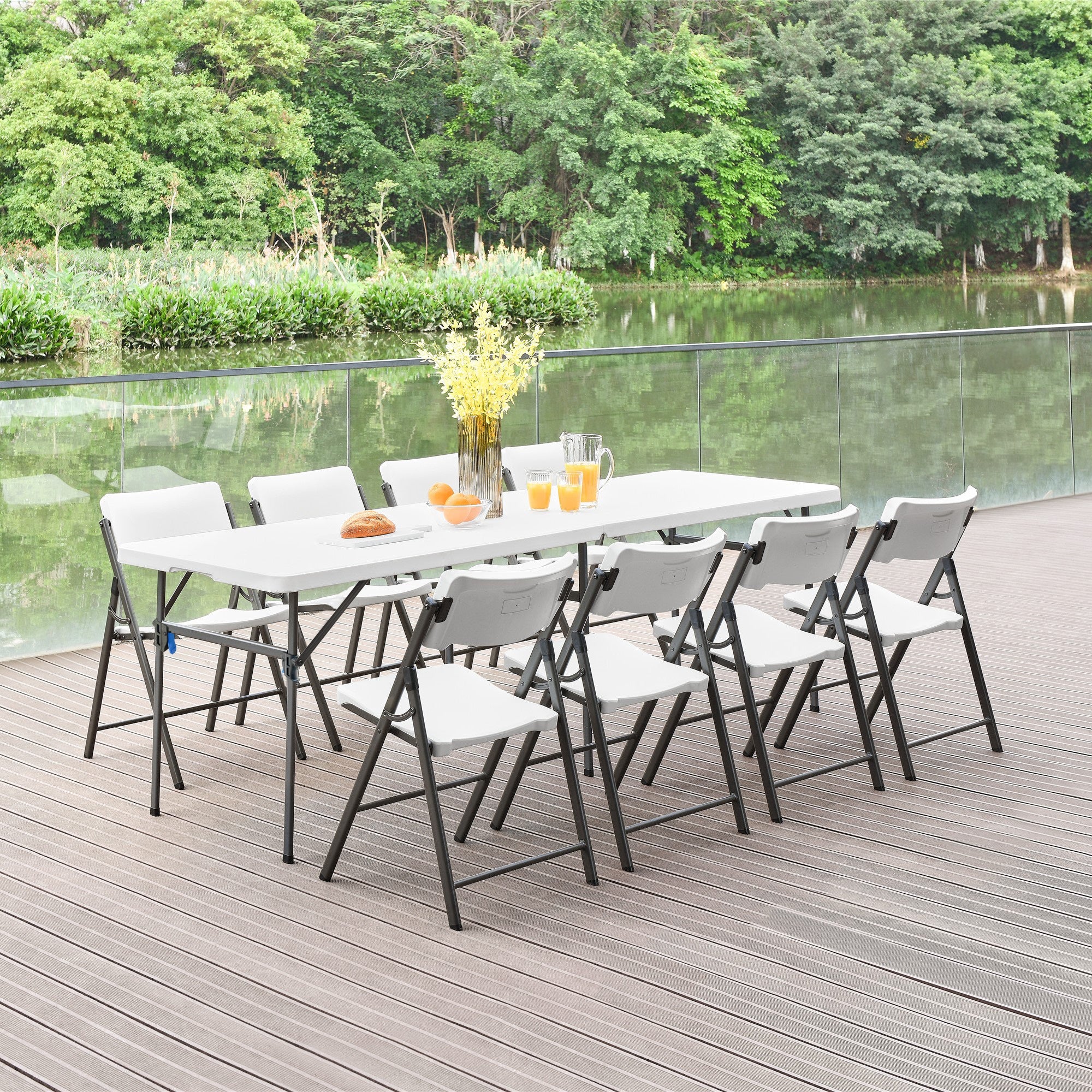 Mainstays 8 Foot Folding Resin Table, White Granite