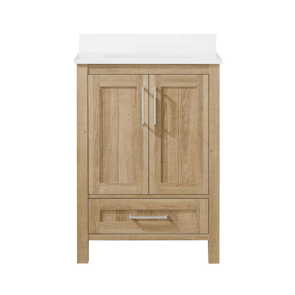 OVE Decors Kansas 24 in. W x 19 in. D x 34.5 in. H Bath Vanity in White Oak with White Engineered Stone Vanity Top with White Basin 15VVA-KANS24-12