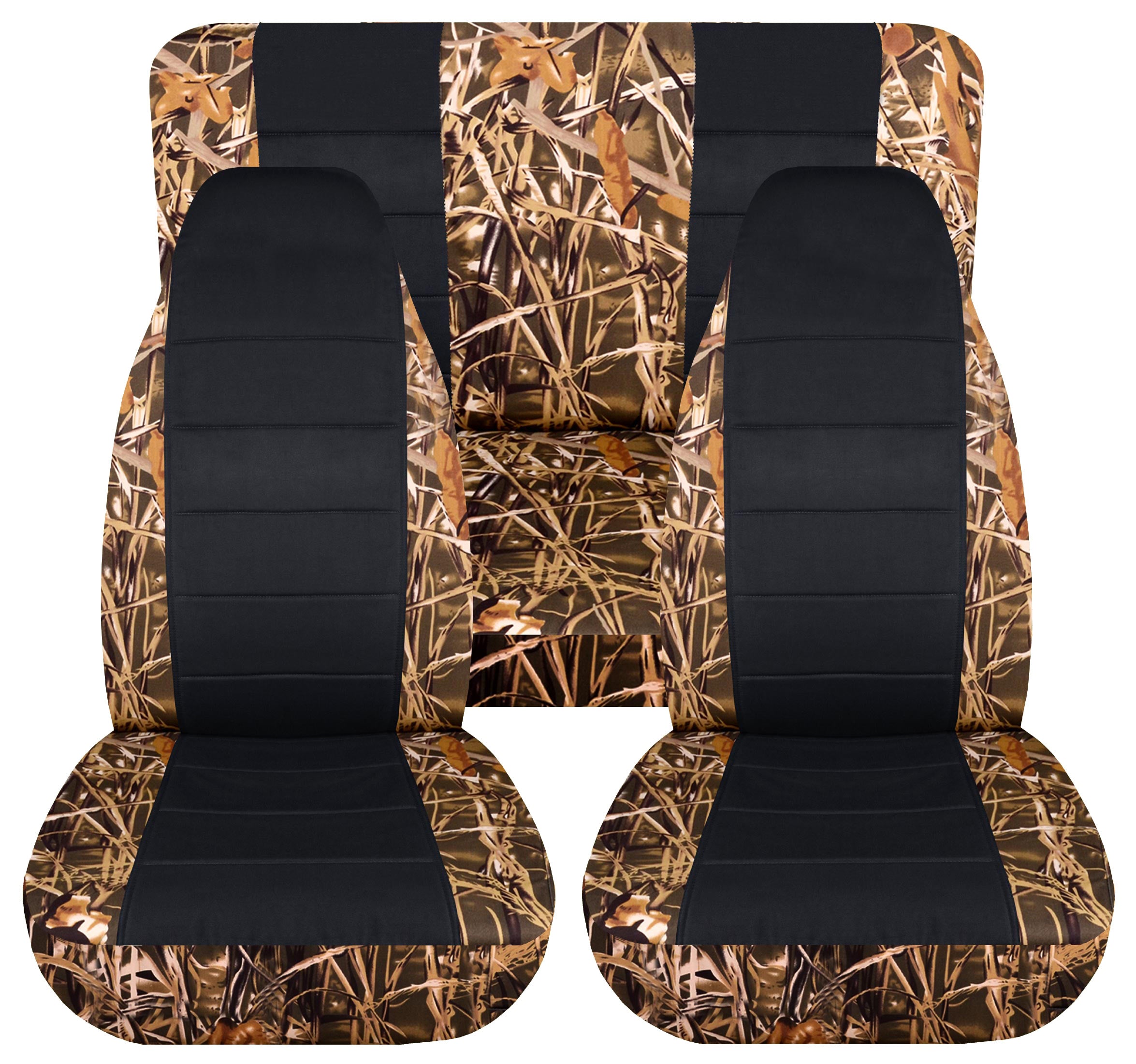 T195-Designcovers Compatible with 1987-1995 Jeep Wrangler YJ Camo 2door Seat Covers: Wetland Camouflage and Black - Full Set FrontandRear