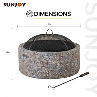 Sunjoy Normandie Stone 26 in. Round Steel Wood Burning Firepit A301016300