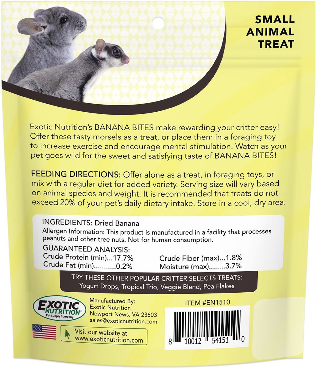 Exotic Nutrition Critter Selects Banana Bites Bird and Small Animal Treats， 2.75-oz bag