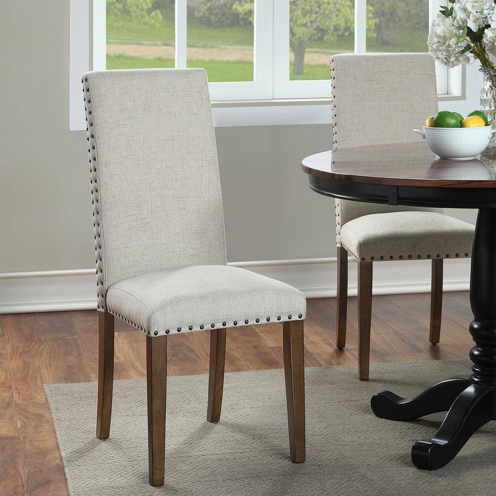 Polibi 24.41 in. W Beige Upholstered Dining Chairs Fabric Dining Chairs with Copper Nails (Set of 2) RS-UDCFCN-BI