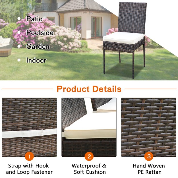 Costway 5 Pcs Patio Rattan Dining Set Glass Table High Back Chair Garden Deck Mix Brown