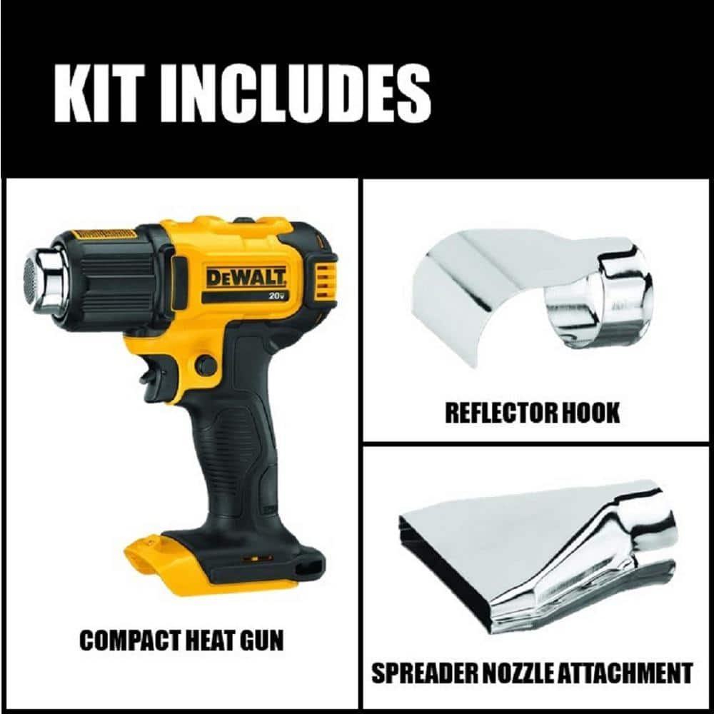 DEWALT 20V MAX Cordless Compact Heat Gun with Flat and Hook Nozzle Attachments DCE530B