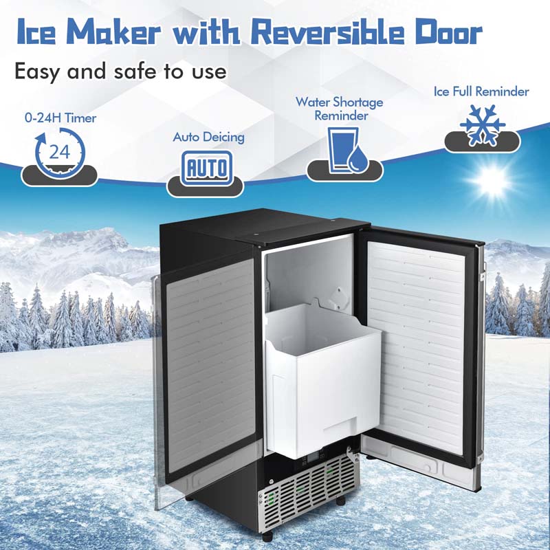 80LBS/24H Commercial Ice Machine Freestanding & Under Counter Ice Cube Maker with Drain Pump & 25lbs Ice Bin