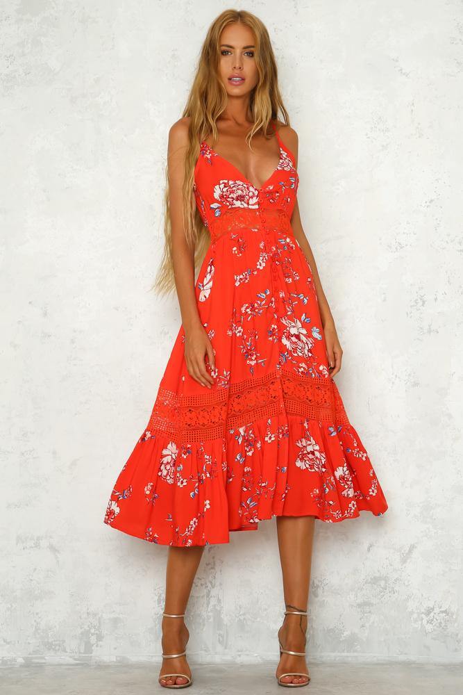 Kiss And Resolve Midi Dress Red