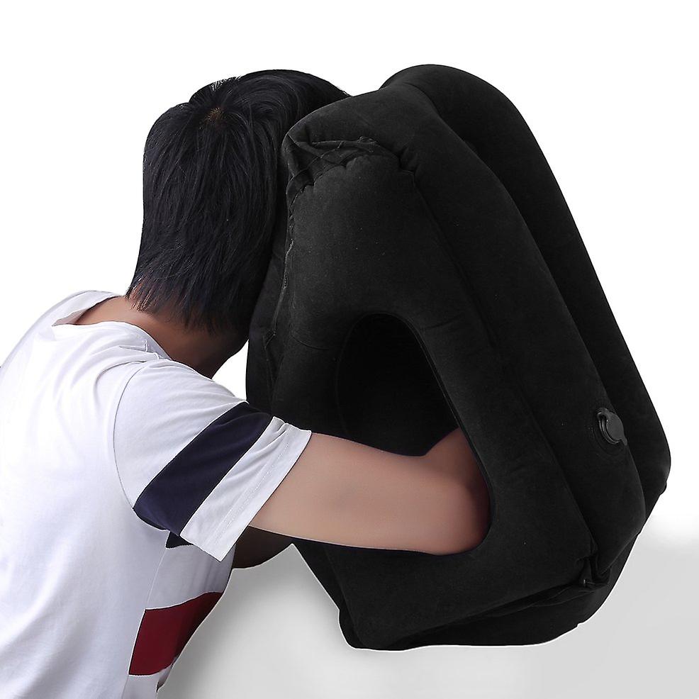 Flocking Head Neck Sleep Support Inflatable Foldable Air Cushion Travel Pillow