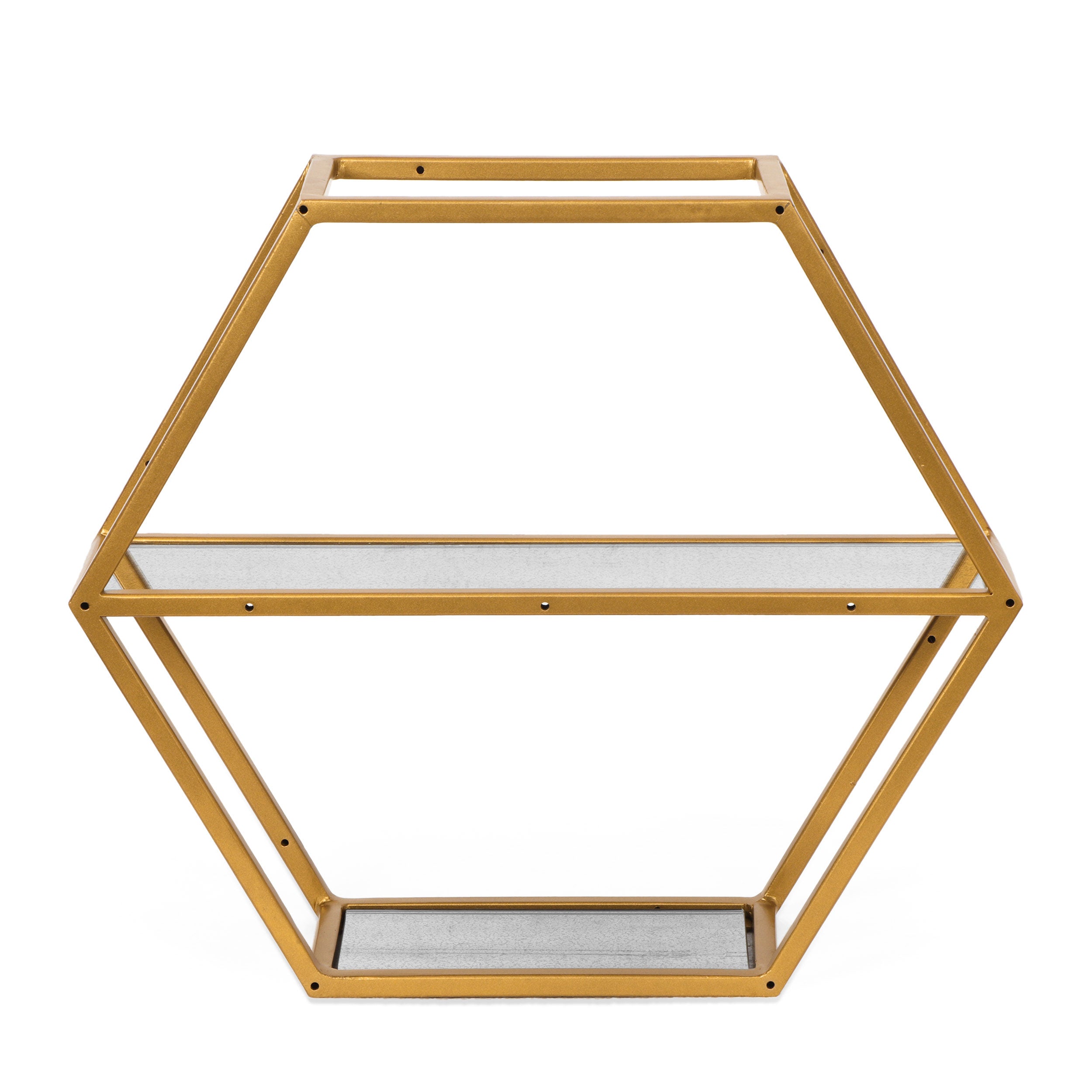 Noble House Hurford Glass Handcrafted 2 Shelf Hexagonal Decorative Shelf, Antique Gold