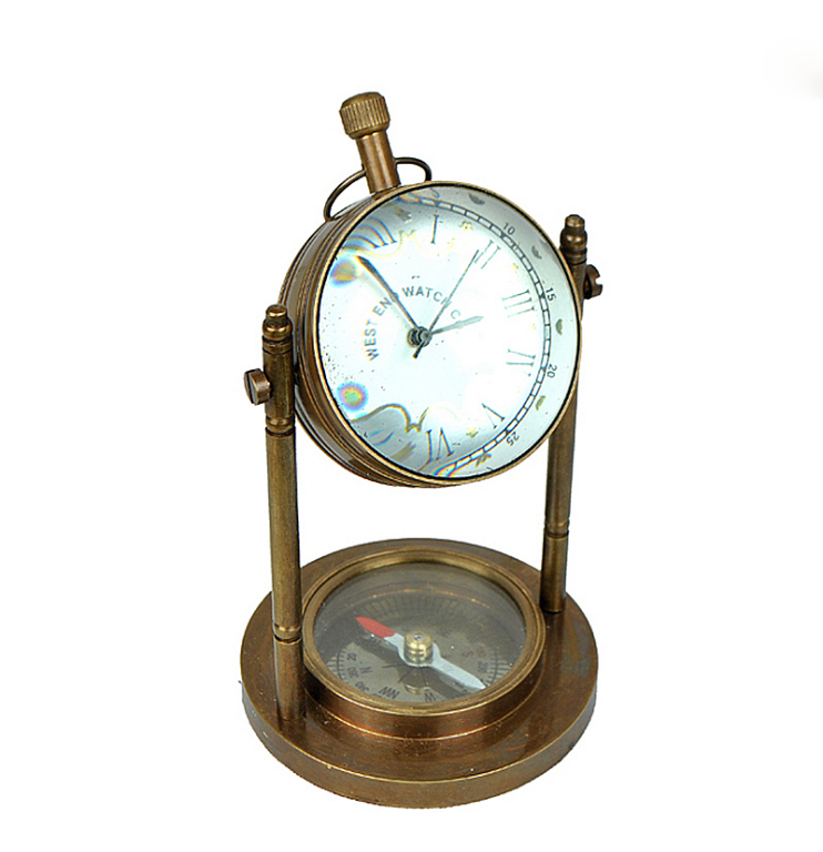 Brass, Glass & Wood Clock Fl-Y063