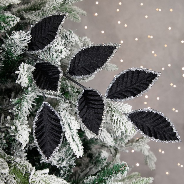 Black And Silver Sequin Leaves Christmas Spray