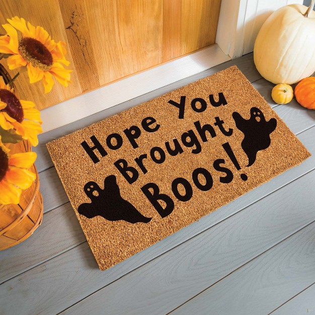 Evergreen 16 X 28 Inches Hope You Brought Boos Welcome Door Mat Non slip Rubber Backing Dirt Catching Natural Coir Indoor And Outdoor Home Decor