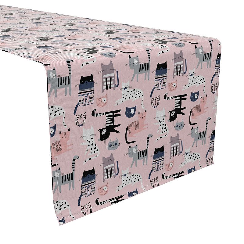 Table Runner， 100% Cotton， 16x108， Cartoon Cats Pink