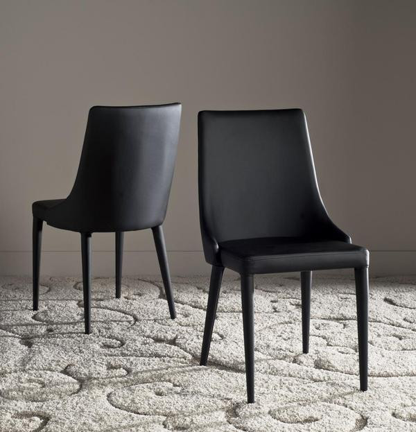 Maysa 19 quotH Leather Side Chair  Set of 2  Black   Midcentury   Dining Chairs   by V.S.D Furniture  Houzz