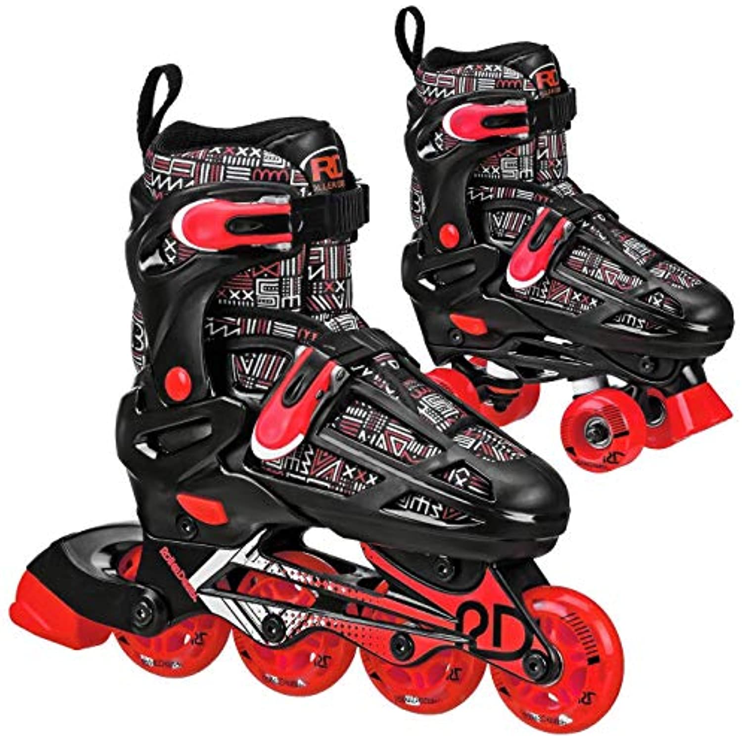 Roller Derby Caspian Boys Adjustable Inline-Quad Combo Skates - RED/Black Size