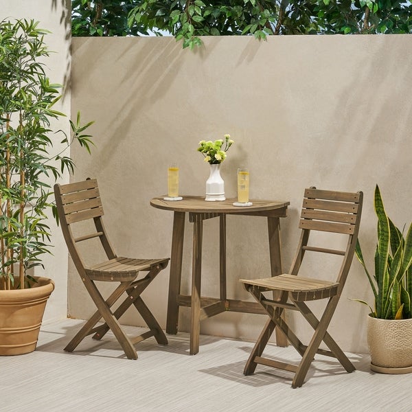 Westmount Outdoor 2 Seater Half-Round Folding Acacia Wood Bistro Table Set by Christopher Knight Home -  - 28807622