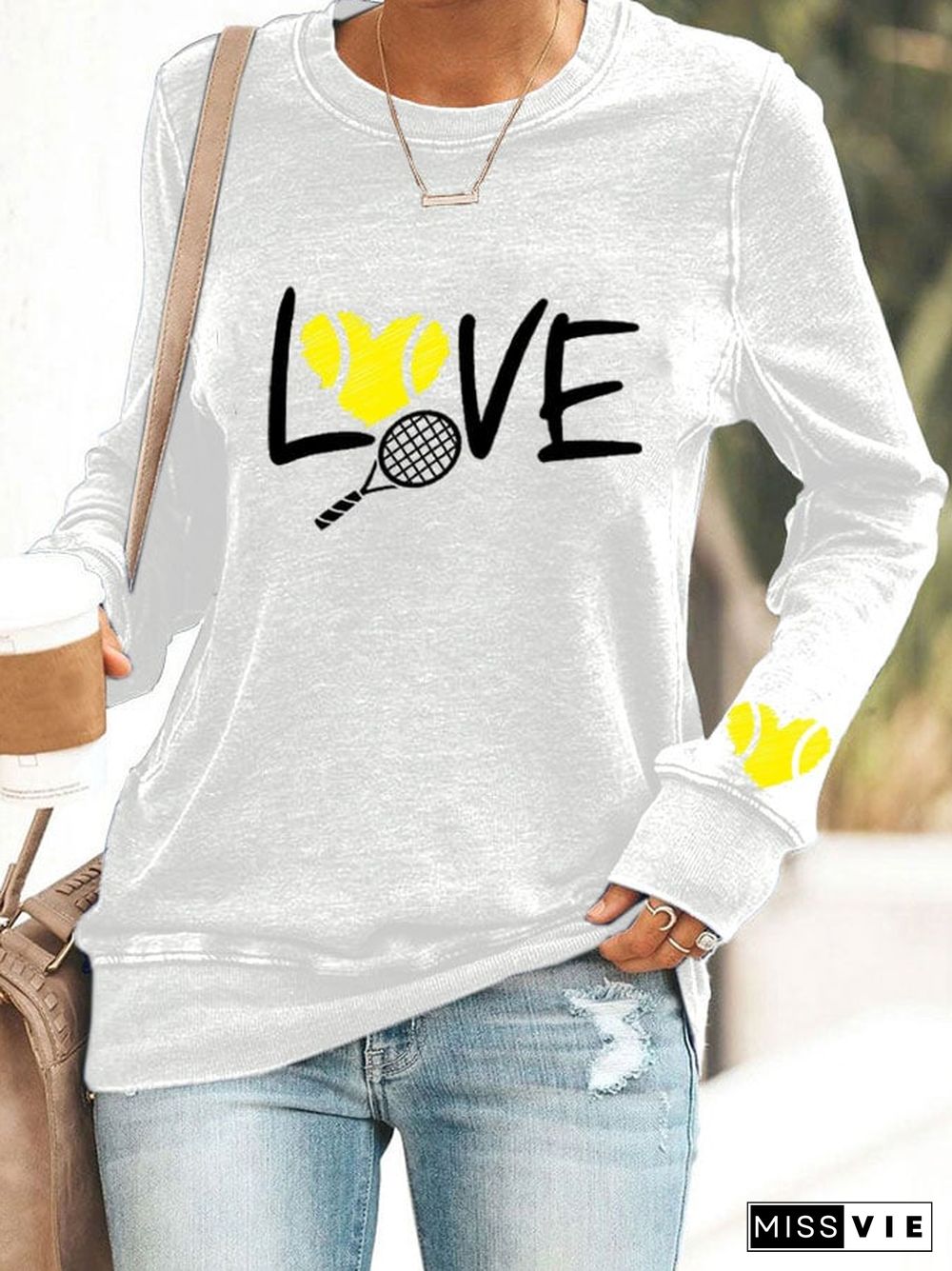 Women's love tennis printed casual sweatshirt