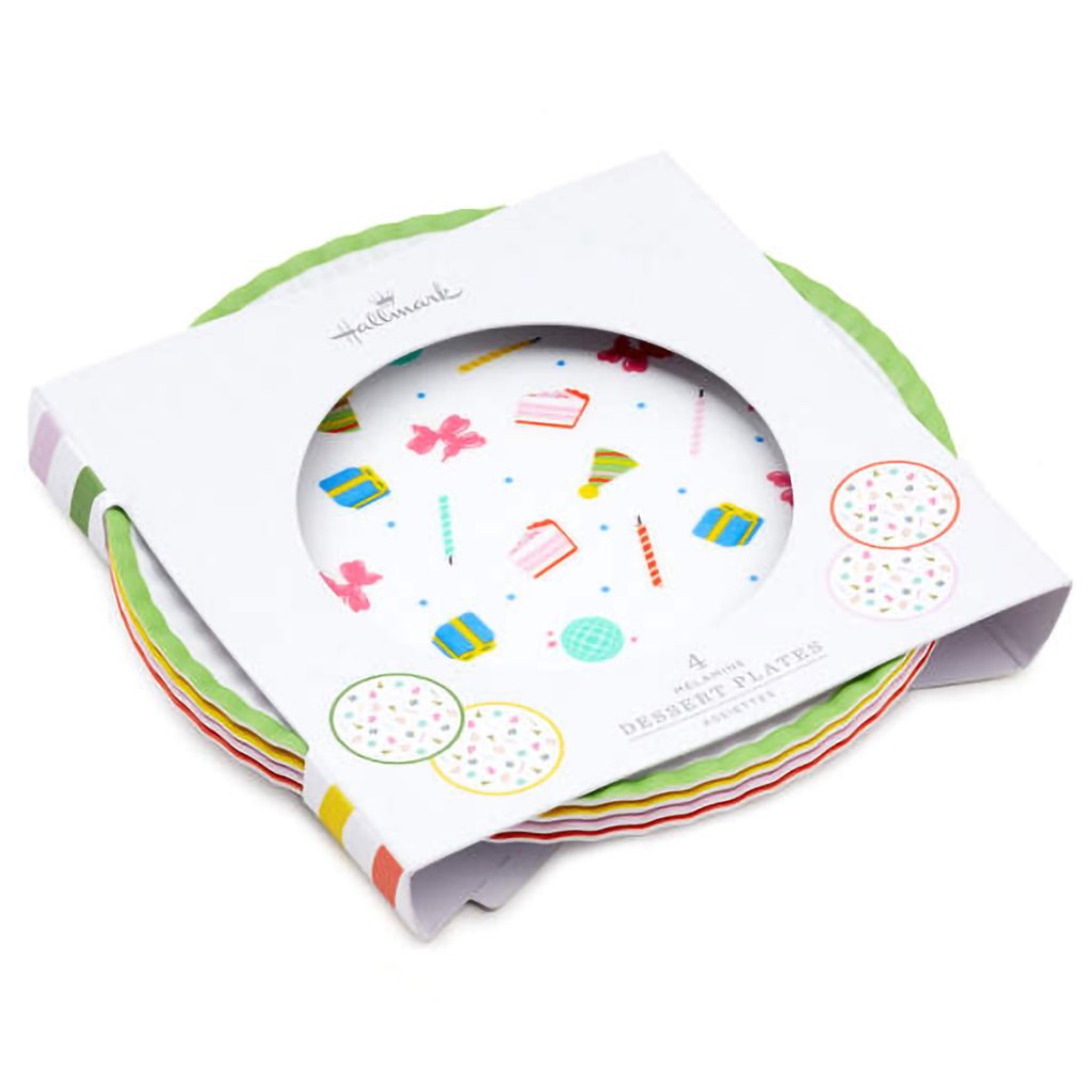 Hallmark  Birthday Celebration Icons Melamine Dessert Plates, Set of 4