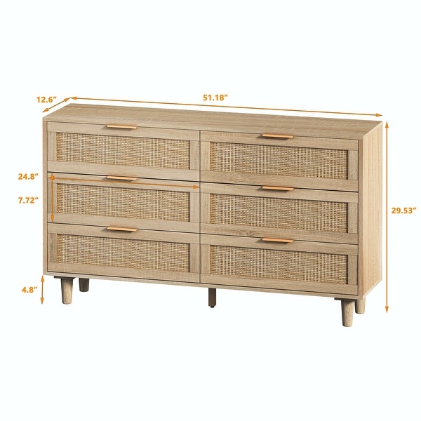 51'' Width 6-Drawers Rattan Storage Cabinet - - 37848154