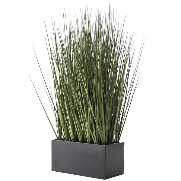 Faux Foliage Onion Grass Artificial Plant with Black Rectangular Plastic Pot