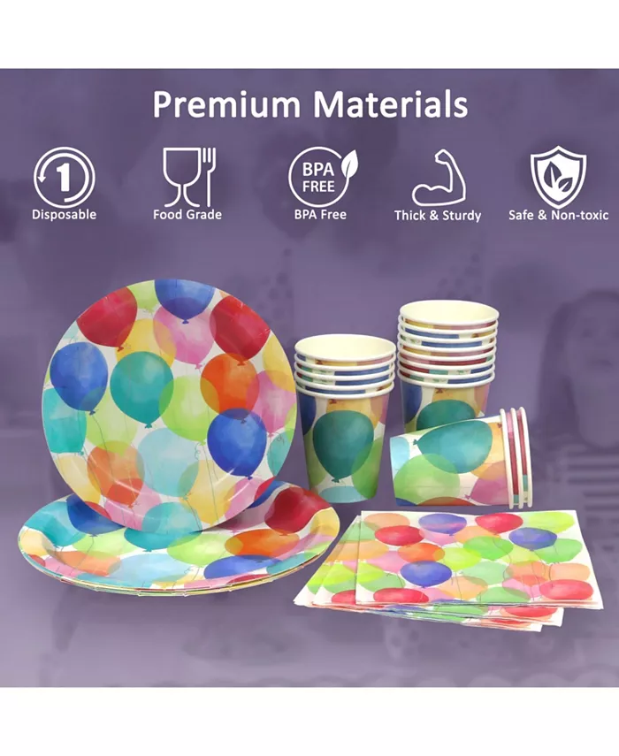 Puleo Disposable Birthday Party Set Serves 24 with Large and Small Paper Plates Paper Cups Straws Napkins Tablecloth and Banner