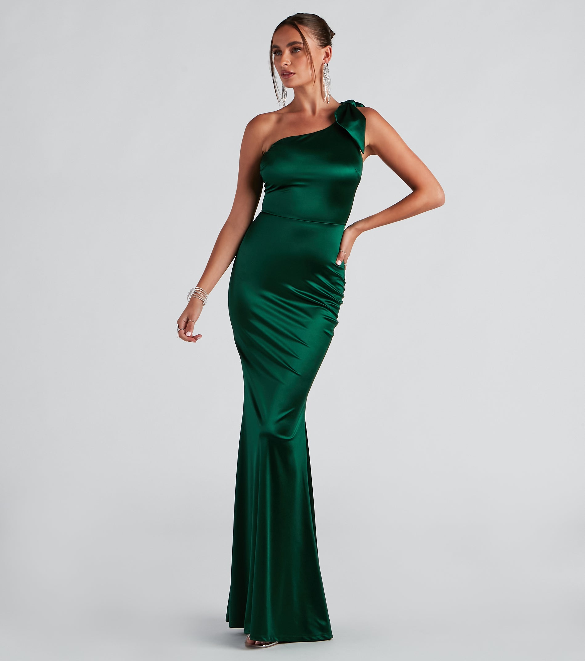 Delana Formal One-Shoulder Satin Dress