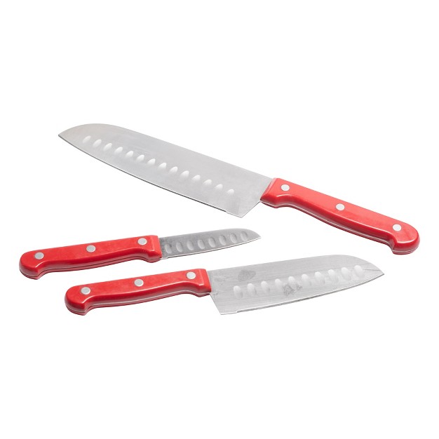 Lexi Home 3 piece Cutlery Santoku Knife Set With Red Handles