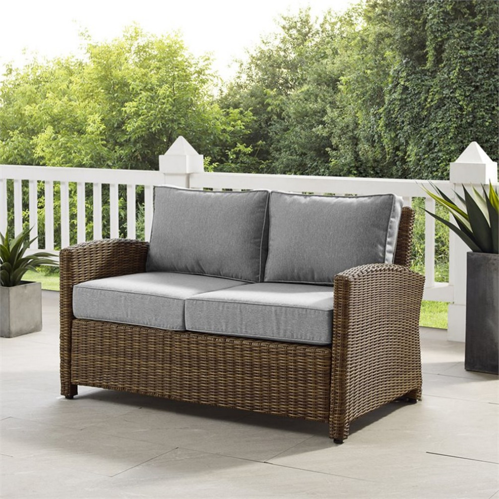 Bradenton Outdoor Wicker Loveseat With Cushions   Tropical   Outdoor Loveseats   by Homesquare  Houzz