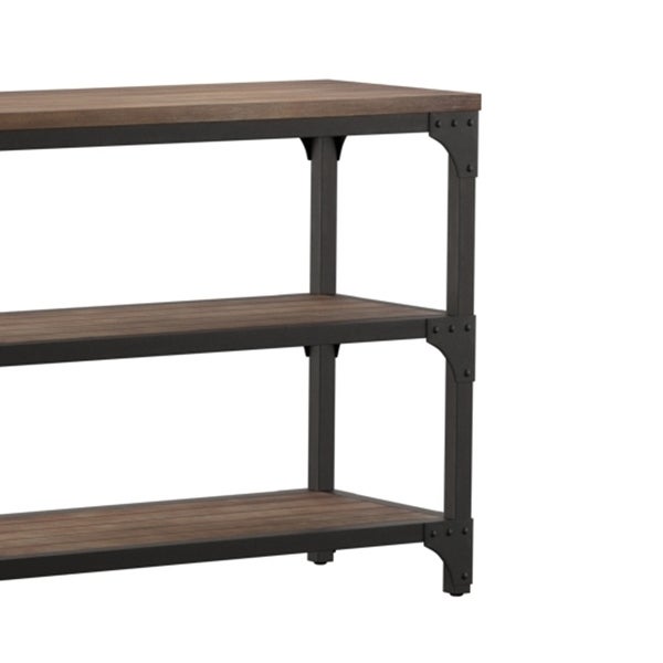 Table With 4 Shelves， Weathered Oak and Antique Silver- Saltoro Sherpi