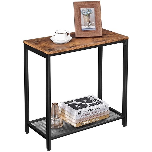 VASAGLE Industrial Side Table， Narrow End Table with Mesh Shelf， Nightstand - 23.62