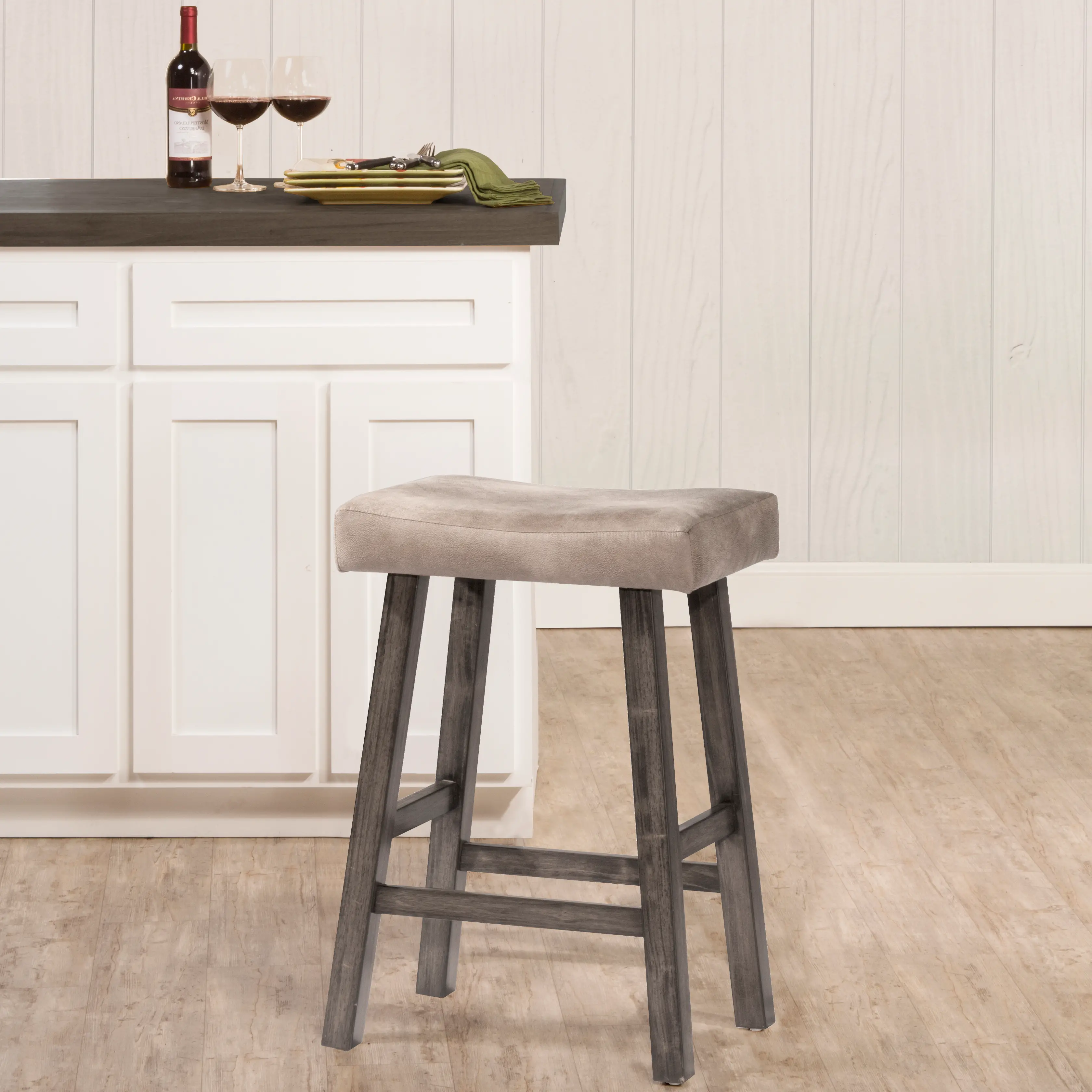 Saddle Gray Upholstered Counter Height Stool