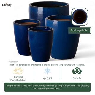 Emissary Bullet 9.5 in. D x 12 in. H Blue Ceramic Round Planter with Drainage Hole 0533BL-1