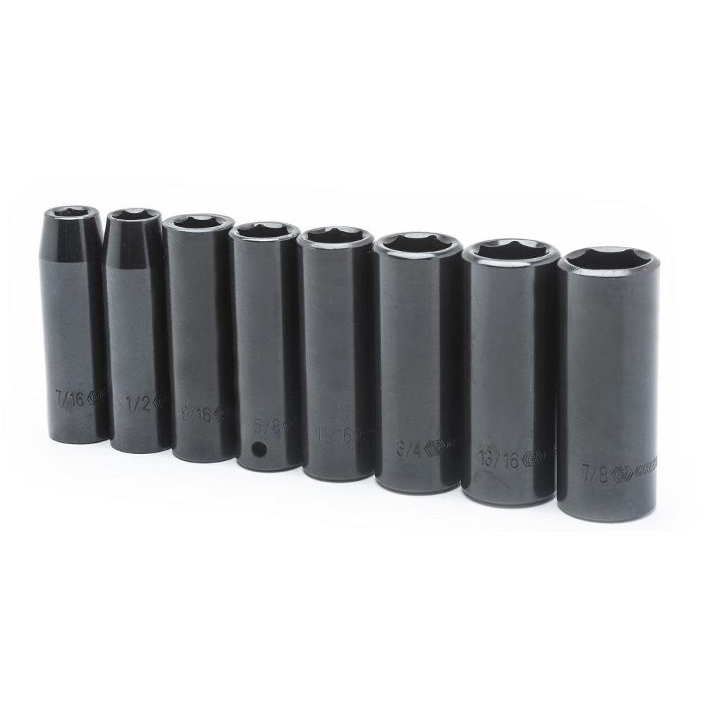 Socket Set， 8 Pc. 1/2 In. Drive 6 Point Deep SAE ;