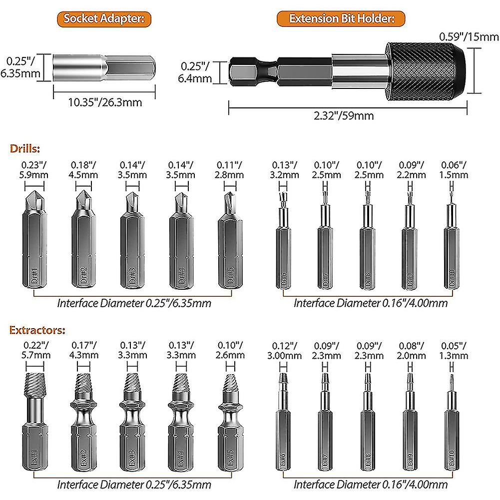 Damaged Screw Extractor Set，22 Pcs Stripped Screw Extractor Kit， Hss Broken Screw Remover Set With