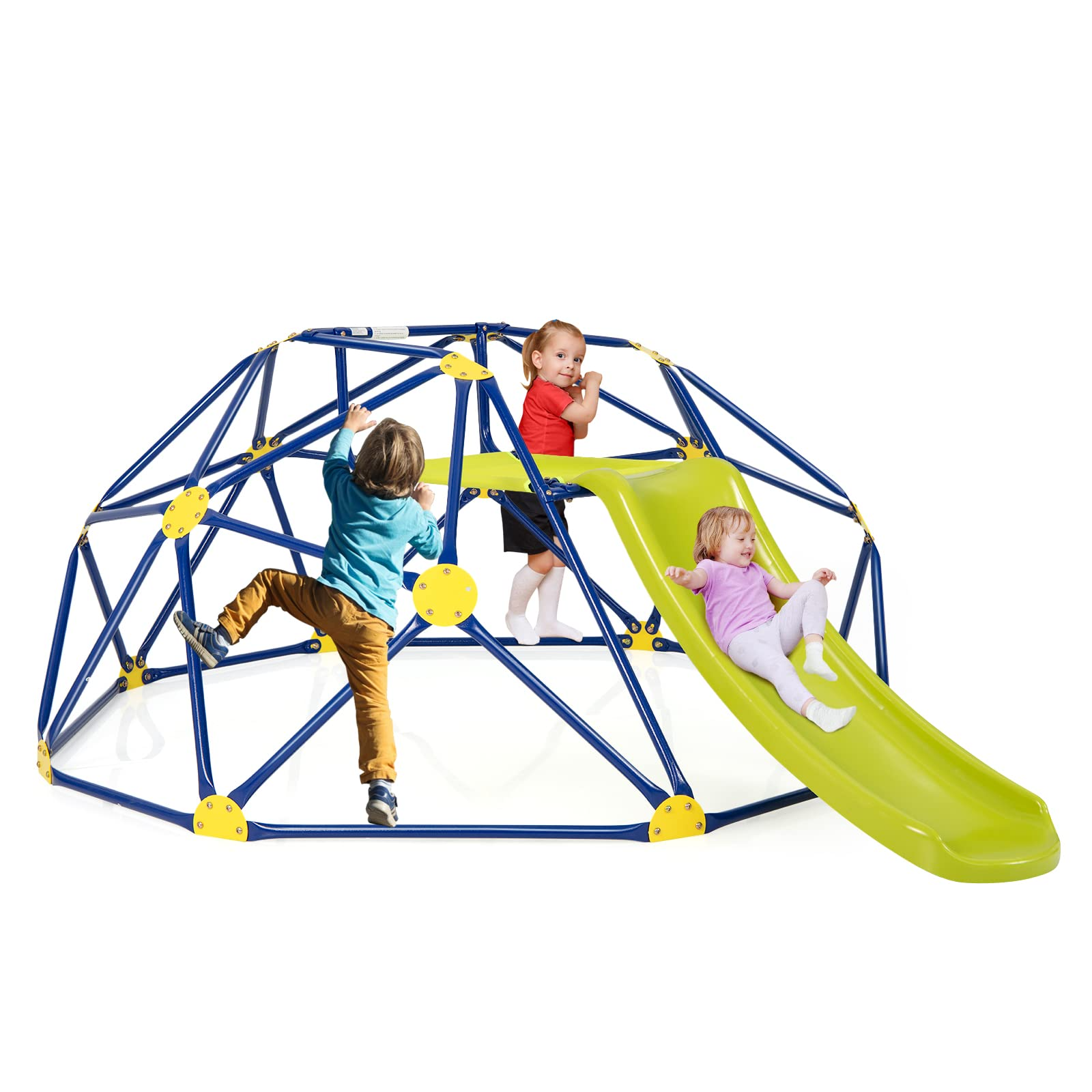 Costzon Climbing Dome with Slide, 2 in 1 Outdoor Jungle Gym Monkey Bar Climbing Toys for Toddlers