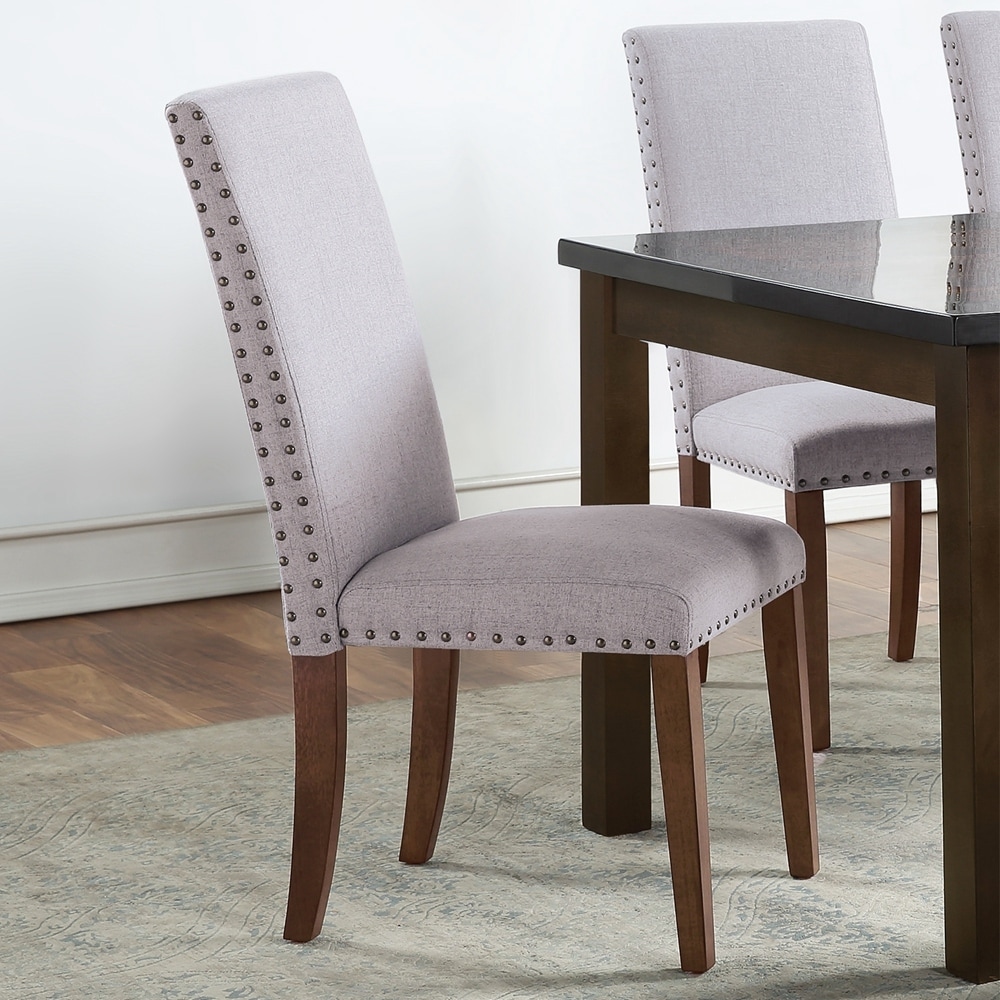 High Back Upholstered Nailhead Trim Parsons Dining Chairs (Set of 2)