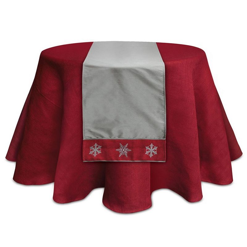 6' x 15.5 Gray and Red Embroidered Snowflake Christmas Table Runner