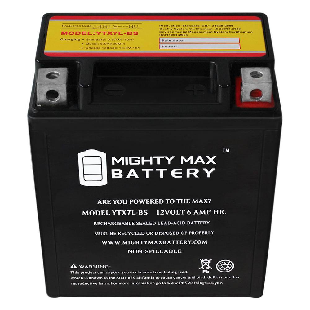 MIGHTY MAX BATTERY YTX7L-BS 12V 6Ah Battery Replacement for FTX7L-BS WP7L-BS MAX3859252