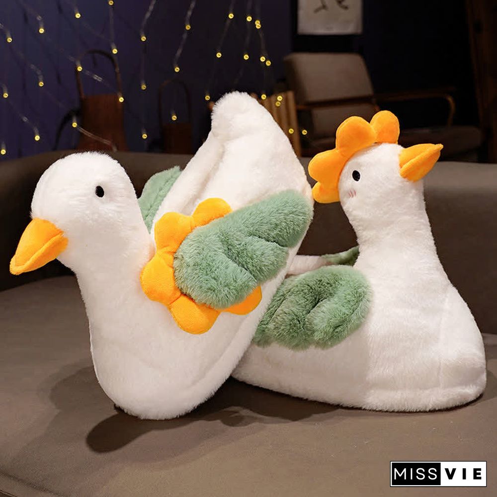 Lovely Flower Cartoon Duck Plush Slippers