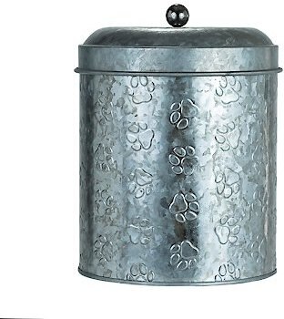 Amici Pet Puppy Paws Galvanized Metal Dog Treat Canister