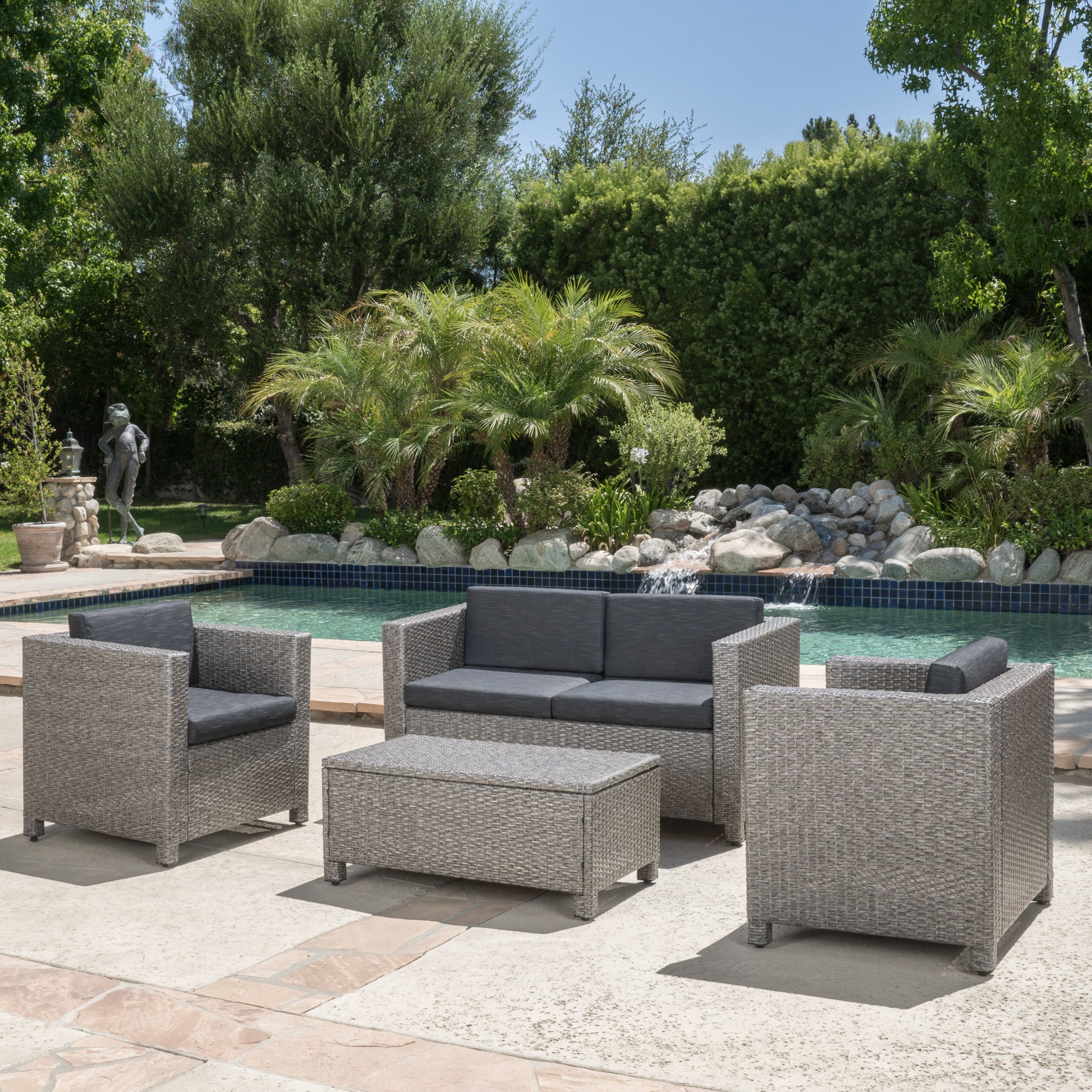 Pueblo 4 Piece Wicker Chat Set w/ Water Resistant Cushions & Cover