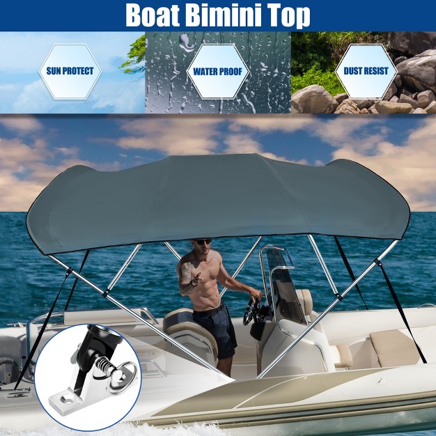 Unique Bargains 600d 4 Bow 8 x27 l X 54 quot h X 91 quot 96 quot w Bimini Top Stainless Steel Deck Hinges Includes Mounting Hardware Storage Boot Gray