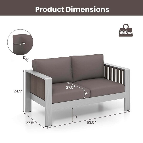 Costway Patio Aluminum Loveseat Sofa Outdoor Furniture Set with Thick